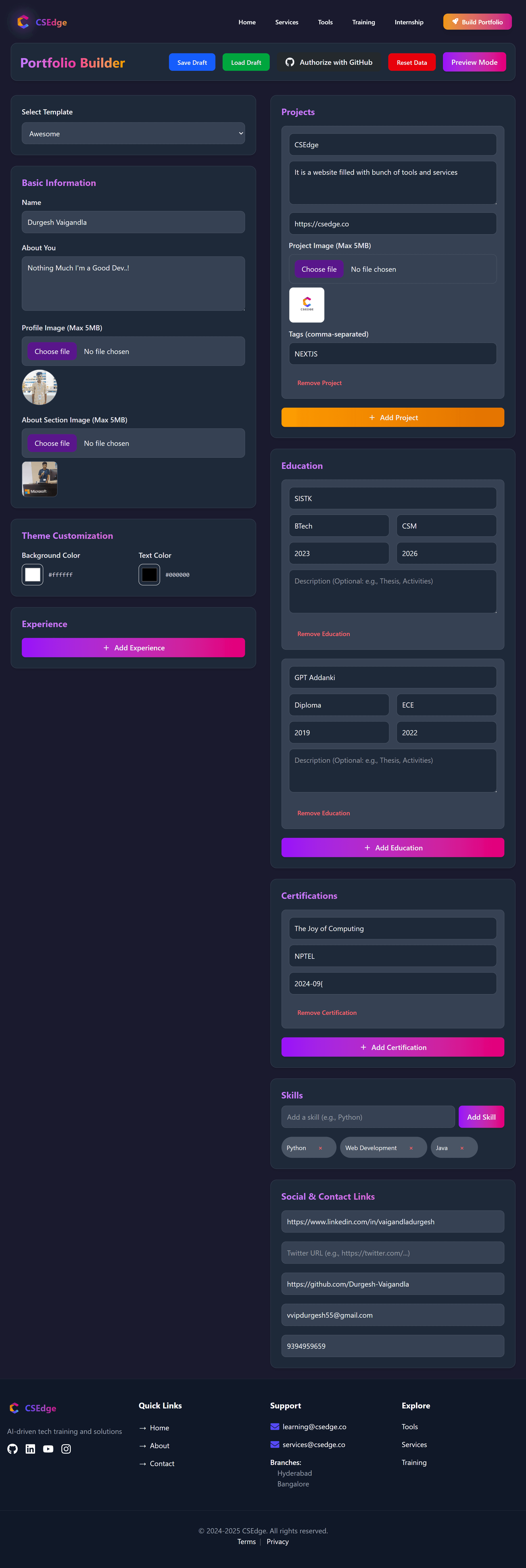 Portfolio Builder Tool Preview